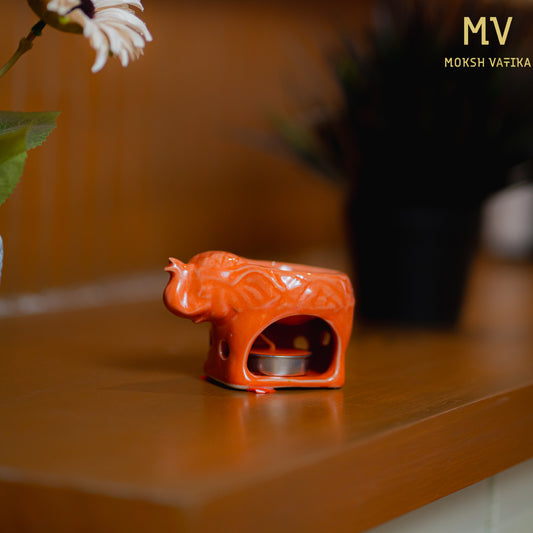 Premium Elephant Ceramic Aroma Diffuser with Scented Oils & Tealight Candle